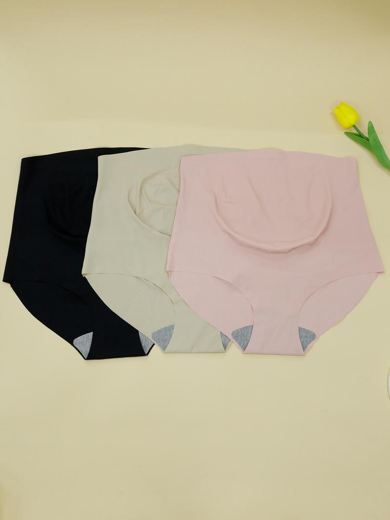 3 Pack High-Waisted Maternity Panties, Seamless Comfortable Supportive Underwear for Pregnancy, All Seasons Casual Plain Design, Maternity Clothes