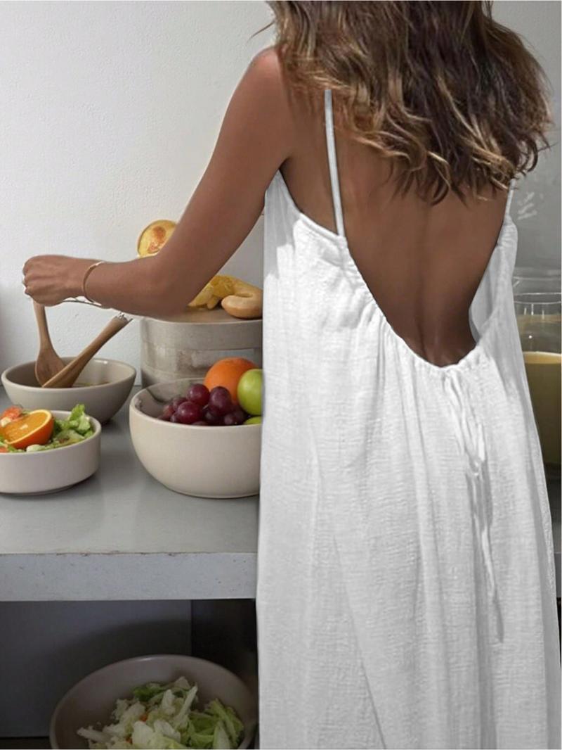 Women's Summer Sleeveless Plain Dress, Elegant Long Nightgown for Indoor Wear, Casual Loose Fit Sleepwear for All Seasons