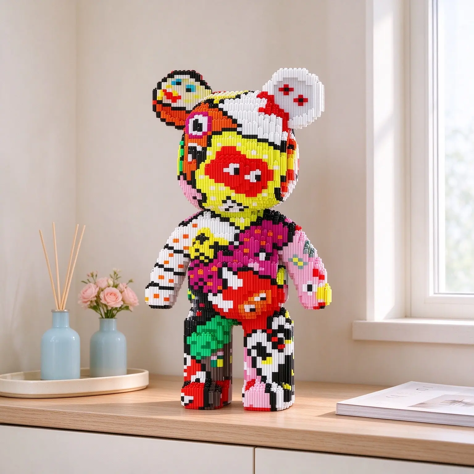 Small Devil Graffiti Lucky Bear 3D Puzzle Building Block Decor, Ideal for Home Office Party Decoration, Perfect Gift for Holidays