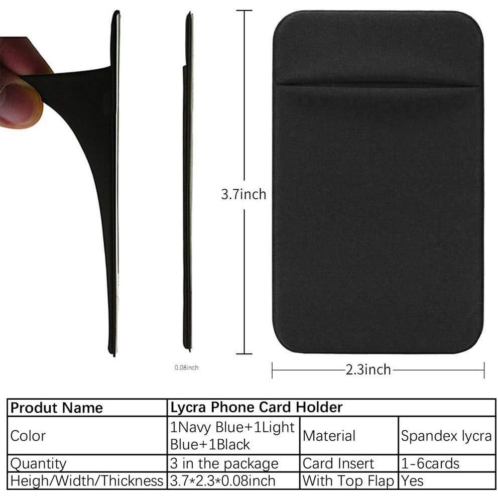 3Pack Cell Phone Card Holder Pocket Sticker Stretchy Cloth for  of Phone with Flap Credit/ID Card Sleeve Adhesive Stick  Wallet for ,Android  Smartphones (Black,Navy Blue,Light Blue)