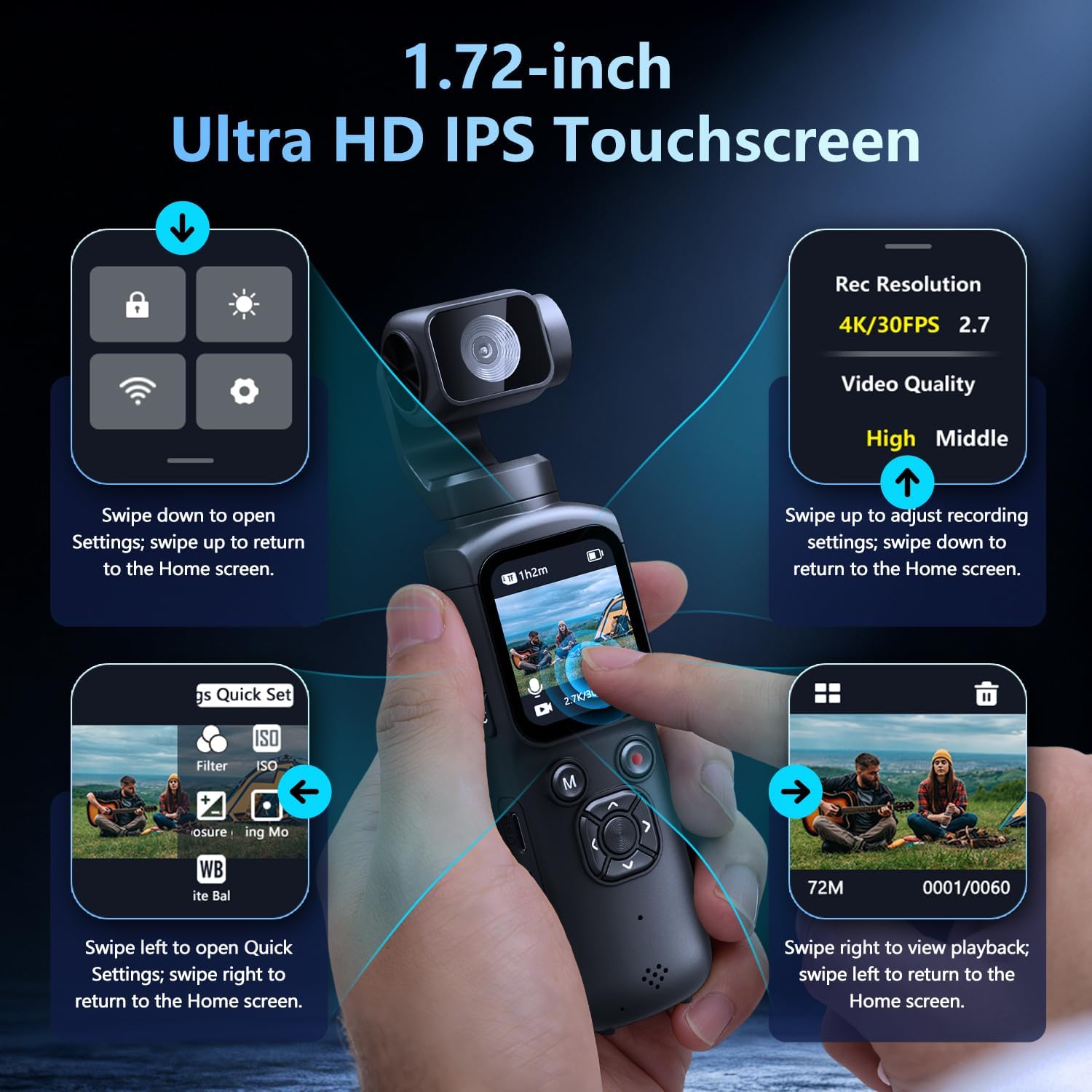 4K Vlogging Camera with 330? Rotating Lens &  , Portable Pocket Digital Camera for YouTube  with WiFi, Includes 16GB Card, Tripod & Carrying Bag,Black