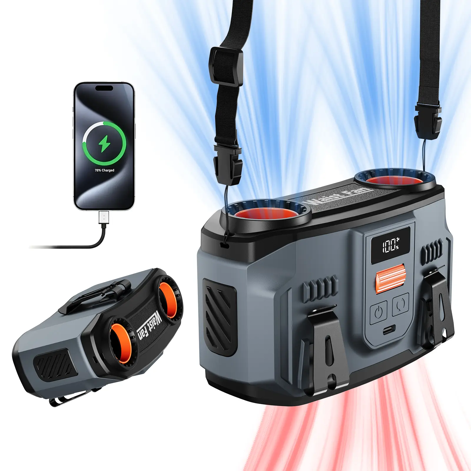 【Garvee】 16000mAh Portable Waist Fan, Rechargeable Clip-On Belt Cooling Fan - Dual Motors & Dual Air Ducts - 6 Speeds, Up to 27H Runtime - Wearable Personal Fan for Work, Travel & Camping