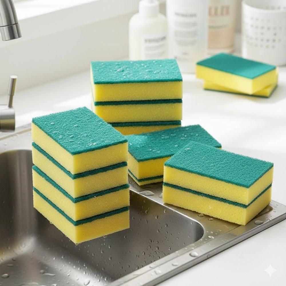 Double-Sided Scrub Sponge: Anti-Mold & Antimicrobial, Dual-Layer for Dishwashing, Kitchen, Bath, Garage, Reusable & Scratch-Free Cleaning Pad, High Density Sponge