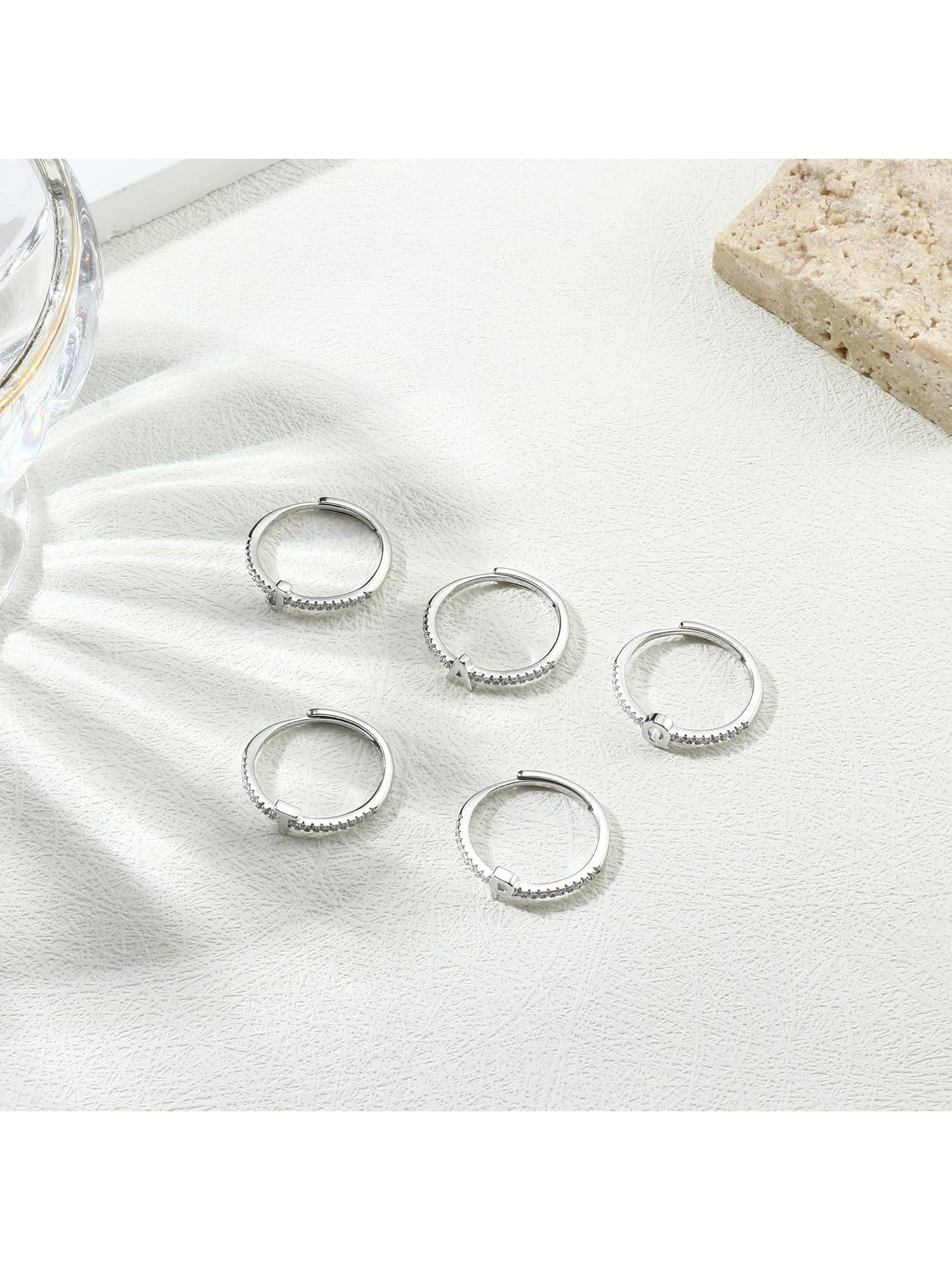 1 Pc S925 Sterling Silver Initial Rings for WAdjustable Silver Gomen, Old Plated Stackable Rings for Women Letter Initial CZ Rings Alphabet Elegant Everyday Ring