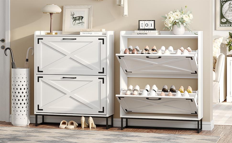 Vabches Shoe Storage Cabinet Freestanding Organizer With Metal Legs For Entryway