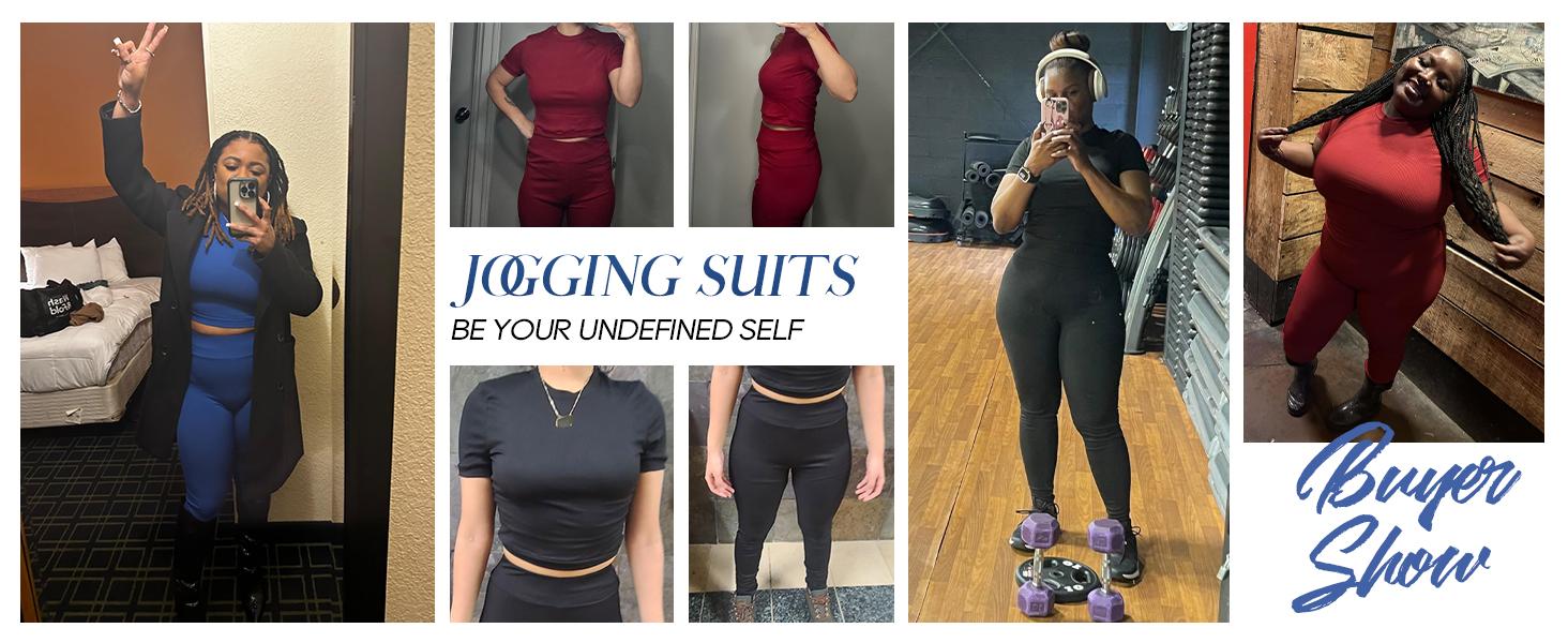 Women Two Piece Outfits Workout Sets Ribbed Casual Jogging Suits Short Sleeve Tracksuits