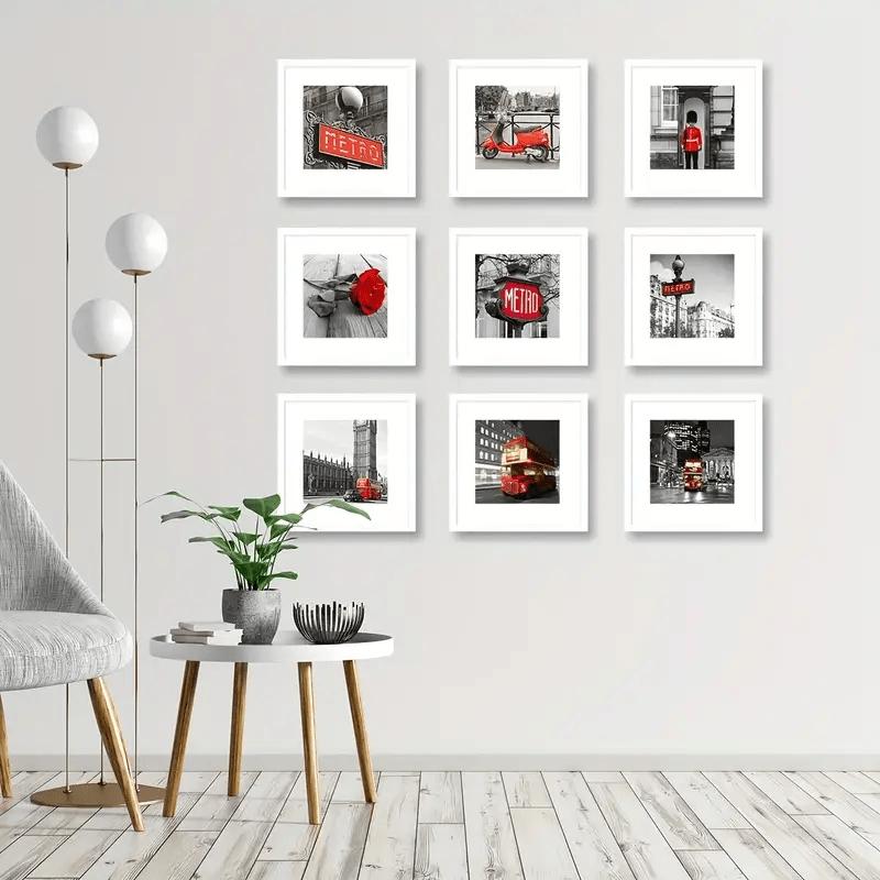 10-piece/5-piece/2-piece square wall-mounted picture frames available in 4x4/6x6/8x8 inches, classic style, Sturdy frame design, hold photos, paintings, sketches and art pieces, Home Decoration, Picture Frame Set