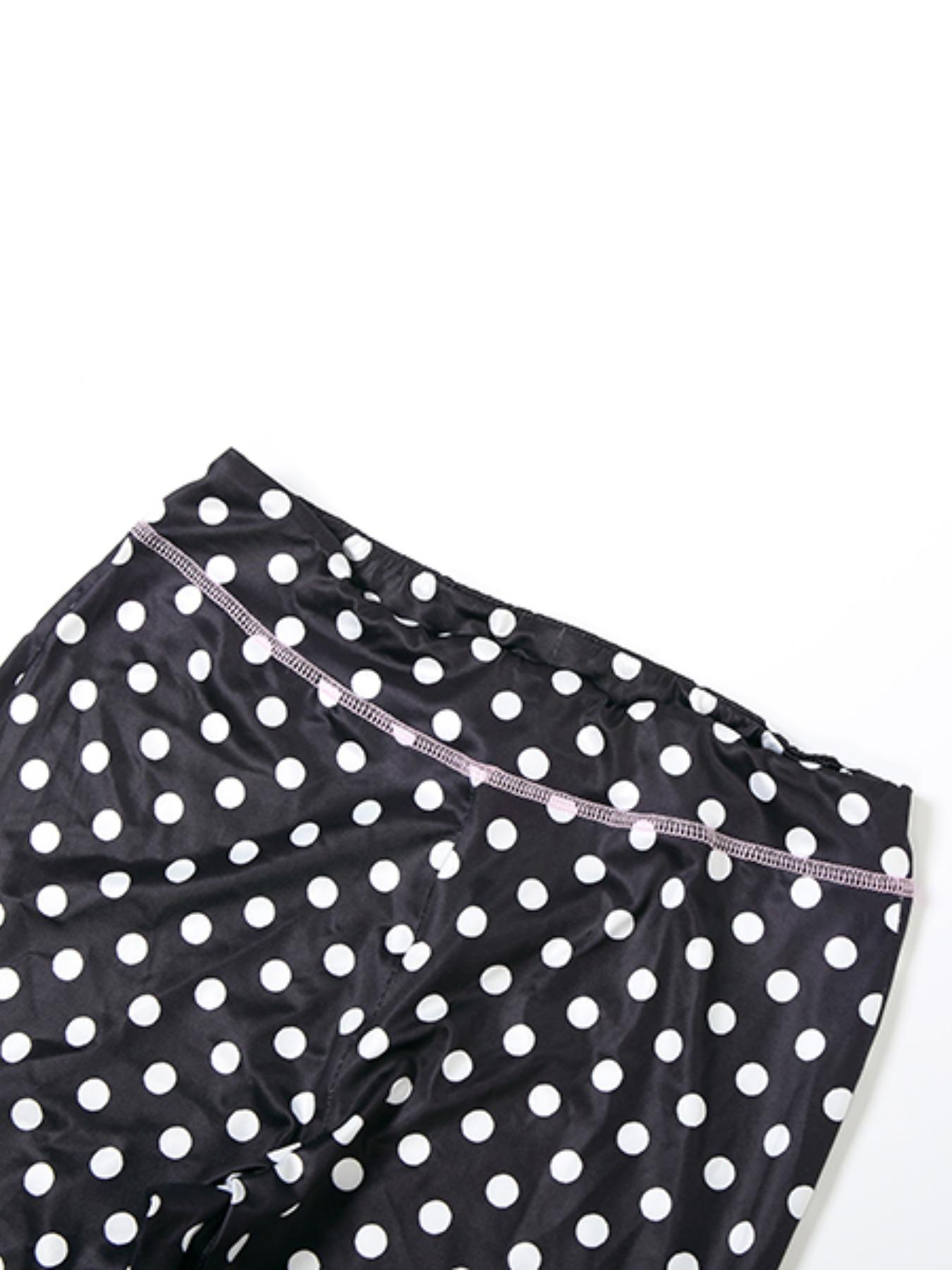 Women's Autumn New Polka Dot Letter Print Sexy Cropped Top Long Pants Set Outfit, Casual Chic Style, Thin Silk Fabric, Spring & Fall