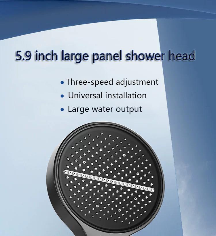 5.9-inch super large panel handheld showerhead features four water modes. It provides a powerful water flow that envelops your entire body and comes with a bracket and a 59in‘ soft hose, silver and gray