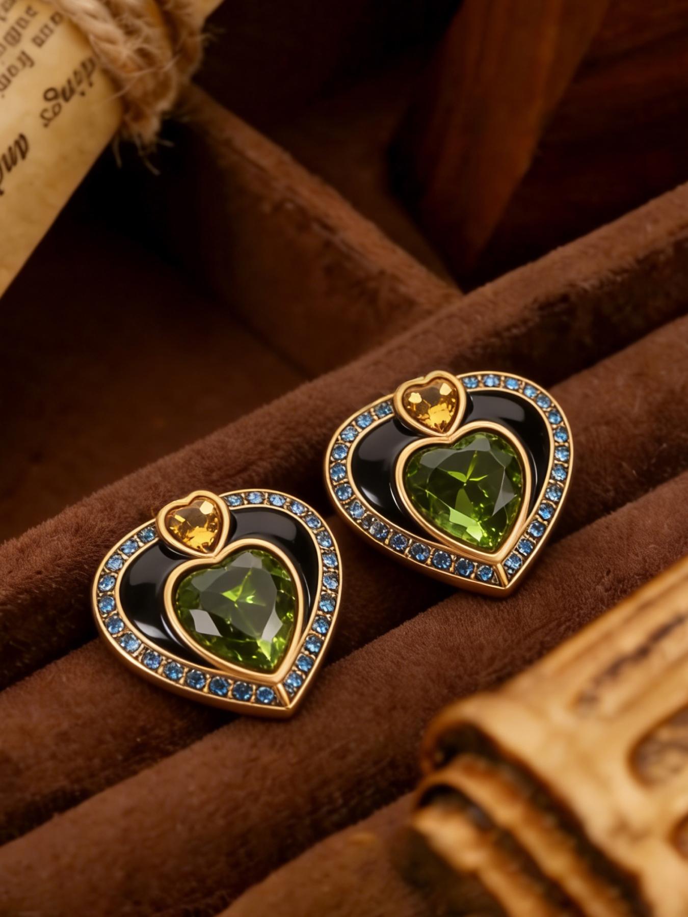 1 pair of fashionable and elegant heart-shaped diamond studded earrings, suitable for daily commuting, vacation and dating, and also a surprising and exquisite small gift.