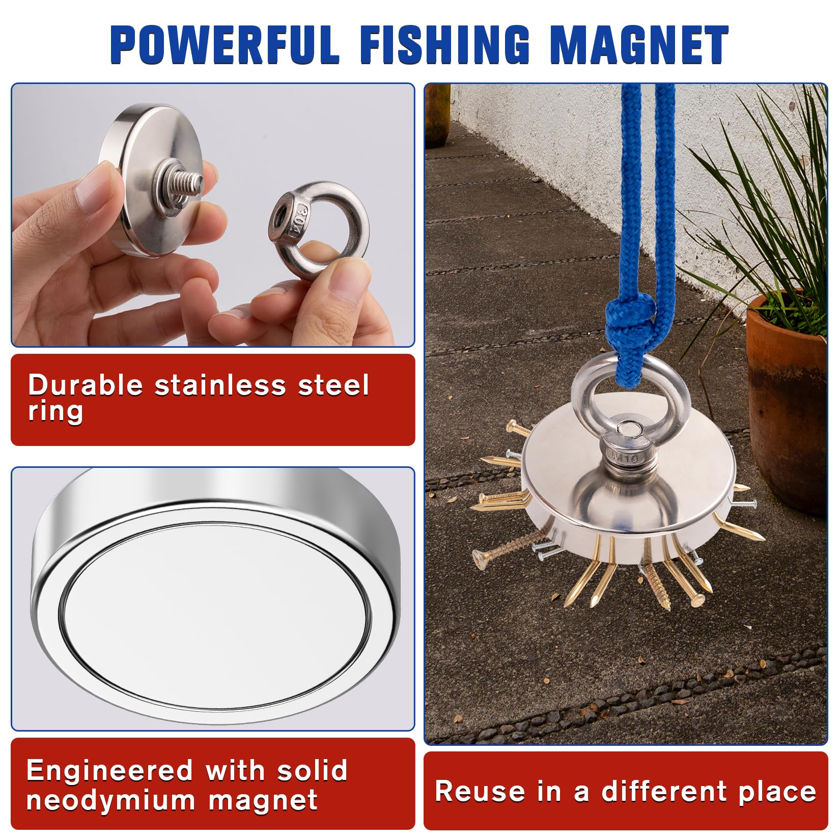 Lake Retrieval Magnet,350lbs Strong Magnet Fishing, Heavy-duty Magnet,Fishing Magnet,Magnetic Fishing Magnets, Rare Earth Magnet with Countersunk Hole Eyebolt for Retrieving Items in Lake, Beach, Lawn. Lake Retrieval Magnet,350lbs Strong Magnet Fishing, Heavy-duty Magnet,Fishing Magnet,Magnetic Fishing Magnets, Rare Earth Magnet with Countersunk Hole Eyebolt for Retrieving Items in Lake, Beach, Lawn.