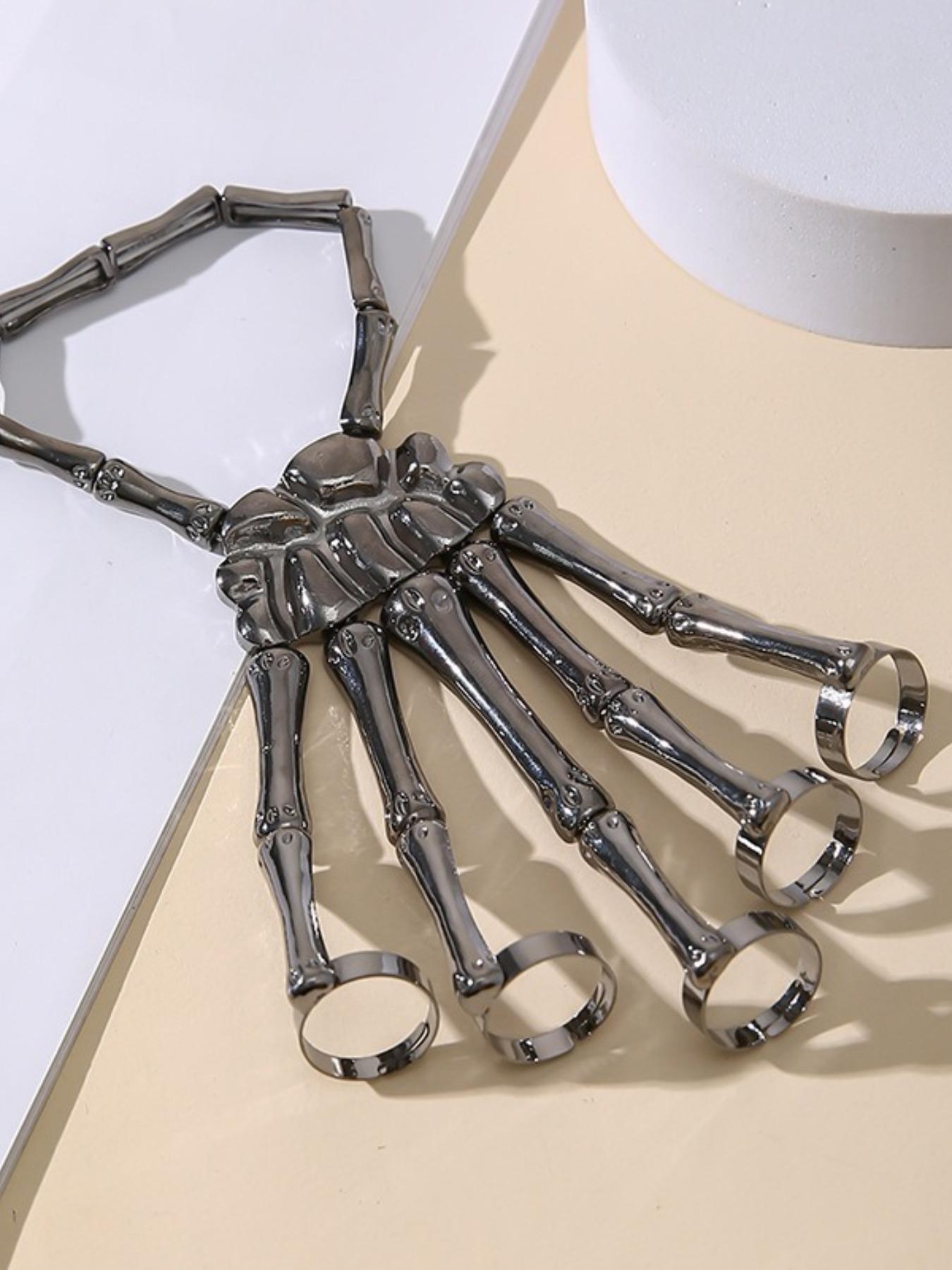 Punk Skeleton Hand Bone Design Bangle, Fashionable Hand Accessories for Women & Men, Adjustable Five Finger Ring Bracelet for Party, Daily Clothing Decor