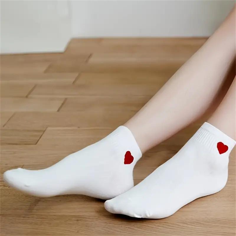 5 Pairs Of Teenager's Anti Odor & Sweat Absorption Fashion Heart Print Low Cut Socks, Comfy & Breathable Socks, All Seasons Womenswear Women