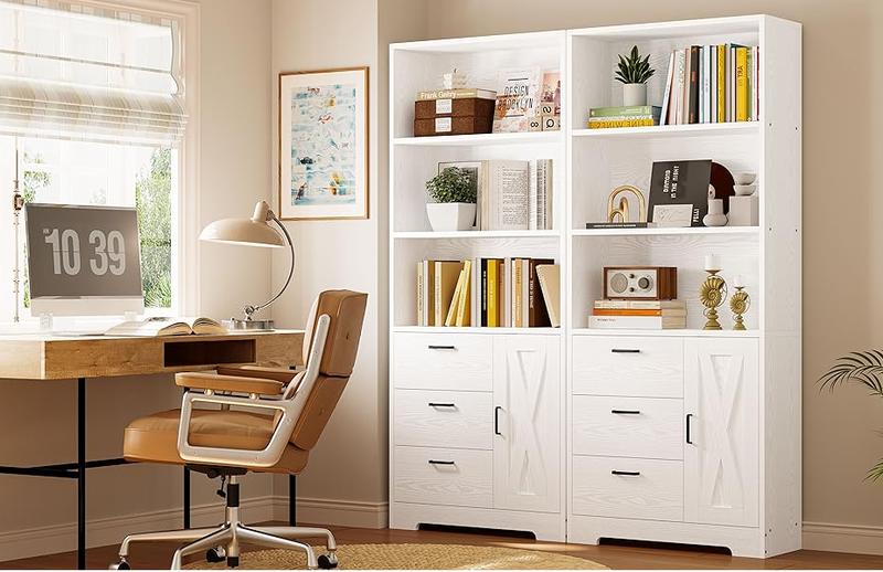 IRONCK Bookshelf with Door and 3 Drawers, 71in Tall Bookcase Shelf with 3-Tier Shelves, for Bedroom Living Room Entrance Hallway Home Office