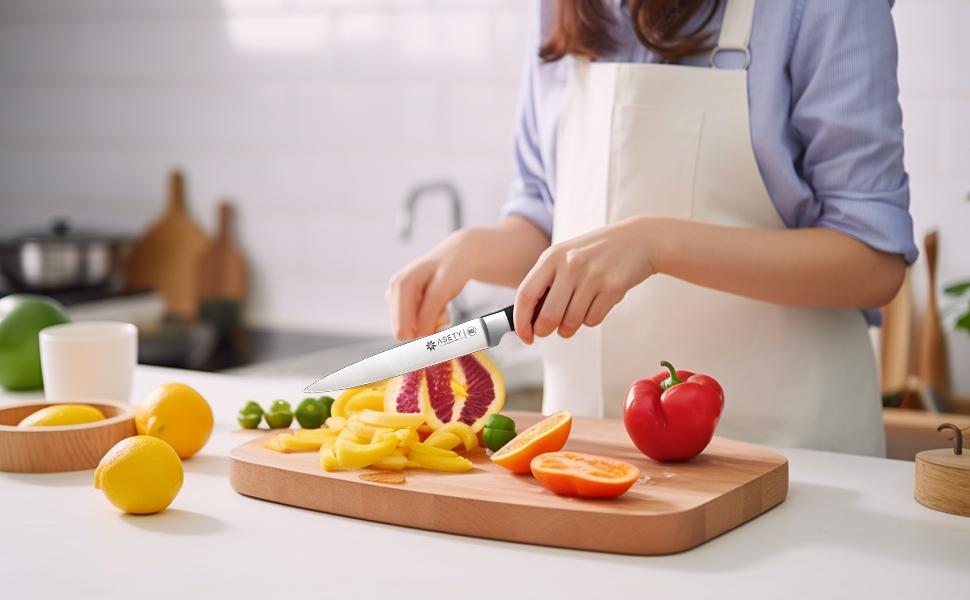 ASETY 15 PCS Kitchen Knives Set with Block NSF Built-in cooking Knife Sharpener Block German Stainless Steel Knife Block Set Full Tang professional Chef Knife Set Food sharp steak knife Meat Boning set for men's box gift Wooden Block Handles Holder