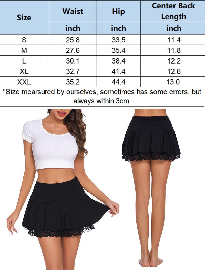 Avidlove Women Pleated Mini Skirt Elegant Lace Ruffle Solid Skirt Lingerie Short Skirts