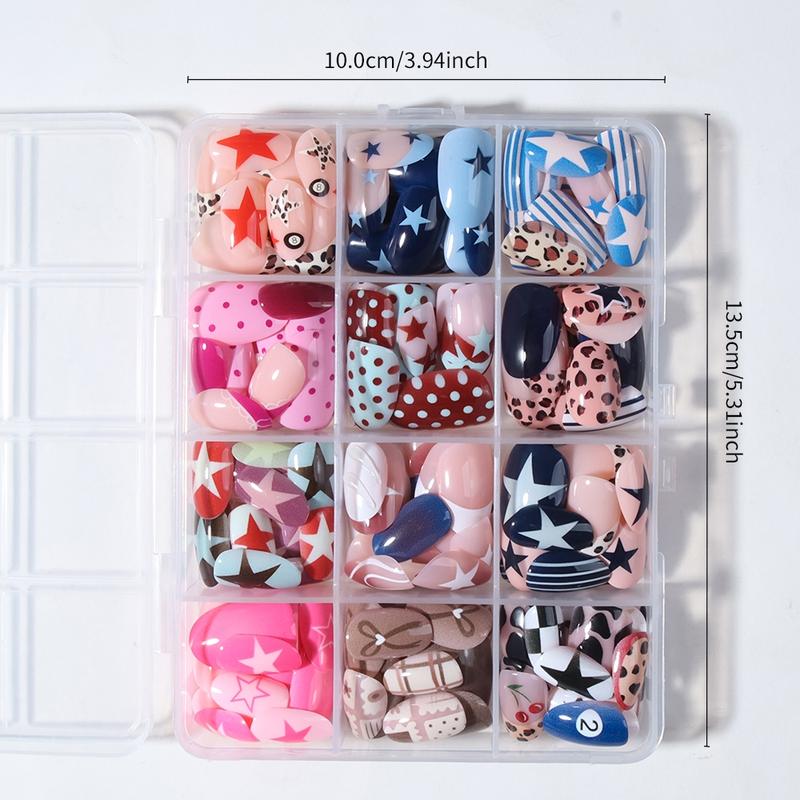 288pcs Acrylic Nail Tips Set, Stylish Acrylic Nails, Short Oval Star Leopard Bow Stripe Cartoon Dot French Design, Reusable Fake Nails for Women Girls 288pcs Acrylic Nail Tips Set, Stylish Acrylic Nails, Short Oval Star Leopard Bow Stripe Cartoon Dot French Design, Reusable Fake Nails for Women Girls