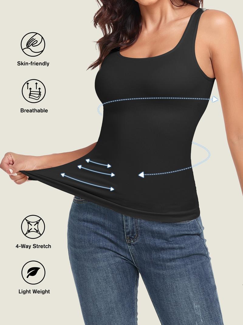 Women's Scoop Neck Shapewear Tank Top, Tummy Control Seamless Sleeveless Solid Color Shapewear Top, Ladies Shapewear for All Seasons