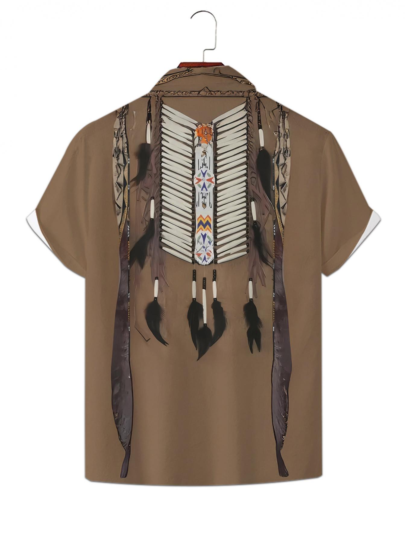 Men's Hawaiian Shirt - Flat Digital Print Pattern - No Texture - Ornate Bone Necklace with Feathers, Fashionable and Simple Short Sleeves, Buttoned, Casual Collar Shirt, Stylish and Versatile, Suitable for Dates, Beach Vacations, a Perfect Gift for Men