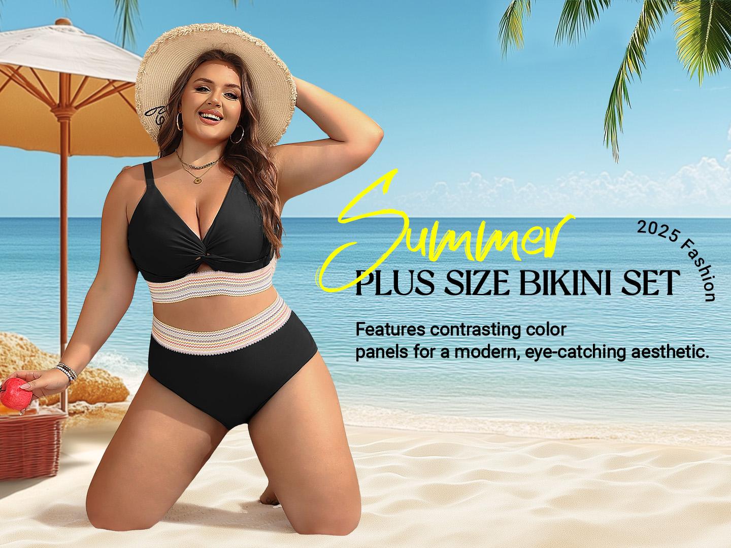 Daci Plus Size Two Piece Swimsuits - High Waisted Bikini for Women Tummy Control Bathing Suits Knot Twist Swimwear 2026