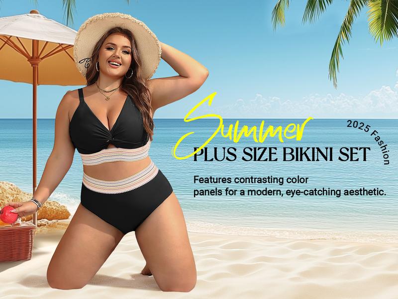 Daci Plus Size Two Piece Swimsuits - High Waisted Bikini for Women Tummy Control Bathing Suits Knot Twist Swimwear 2026