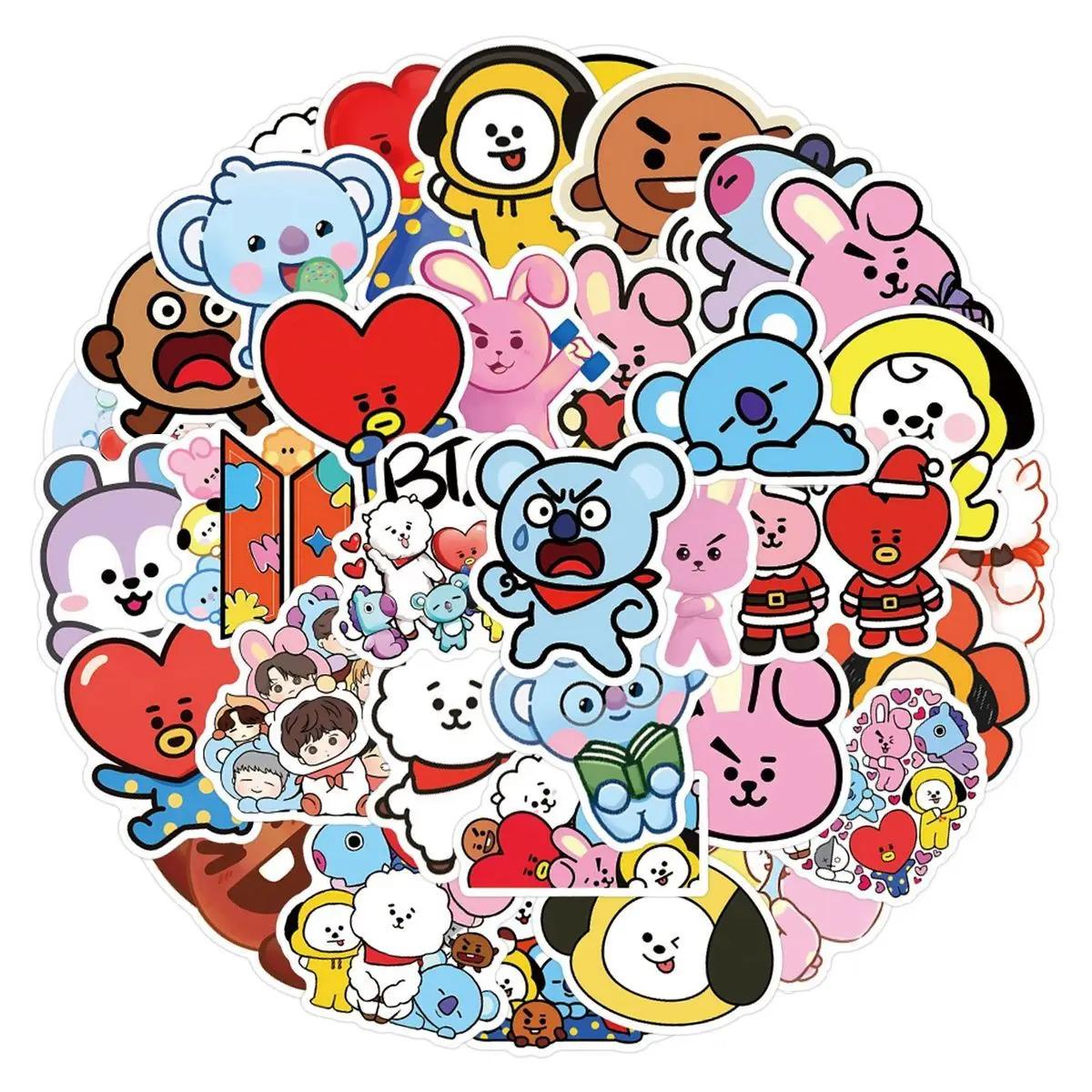 New BT21 koya RJ Shooky Mang Chimmy Cooky 55 Stickers High Color Value Cartoon Printed Phone Case Desktop Waterproof Decoration