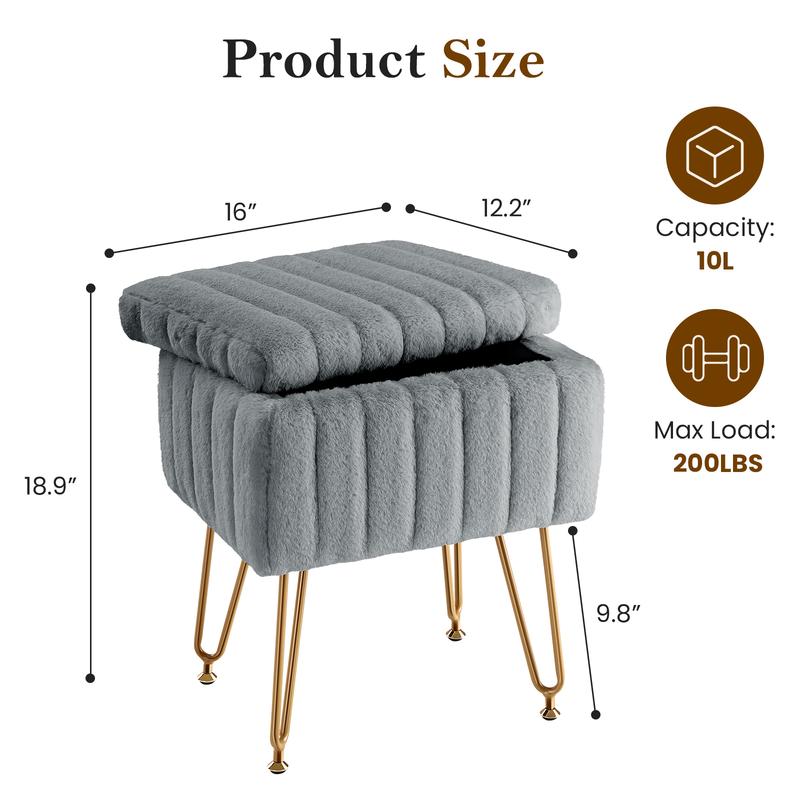 RIMIKING Plush Velvet Storage Ottoman,Gold style Metal Legs,soft plush top, hidden storage,gold metal legs , for bedroom, living room,office,K253