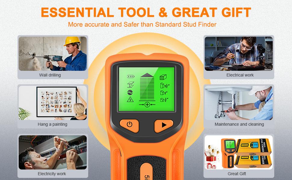 Stud Wall Scanner- 5 in 1 Multifunctional Wall Detector Scanner with HD LCD Display & Audio Alarm for the Center and Edge of Wood,, AC Wire & Studs Detection