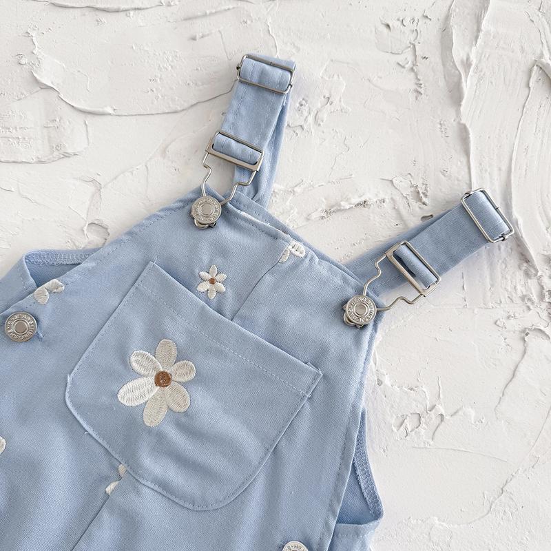 Toddler Kids Baby Boy Girl Overalls Flower Embroidery Blue Casual Loose Straps Trousers Romper Jumpsuit Spring Autumn Bodysuit