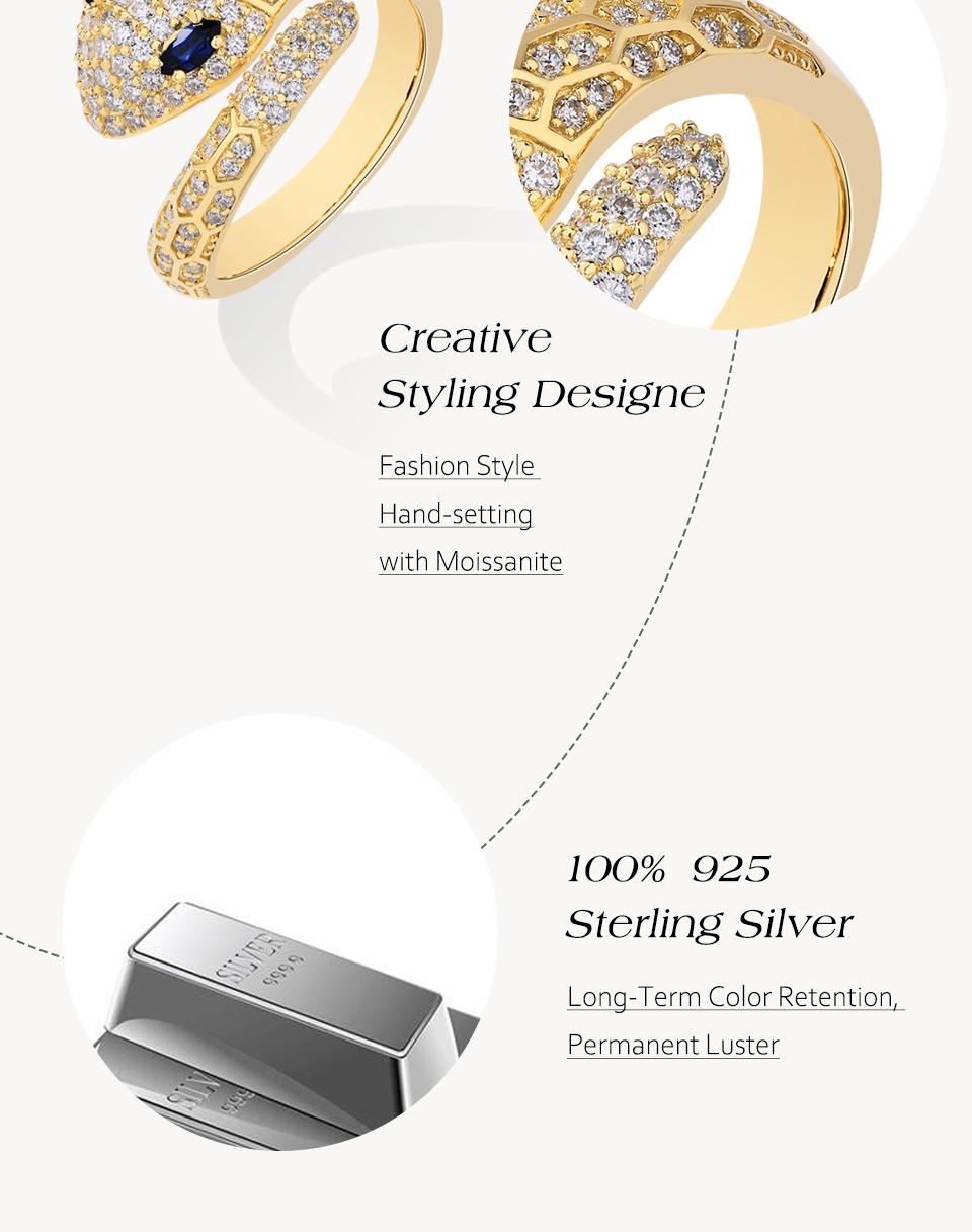 Classic D VVS1 Color Synthetic Moissanite Ring for Women Men Sapphire Eyes Snake Ring Daily Wear Gift Travel R219