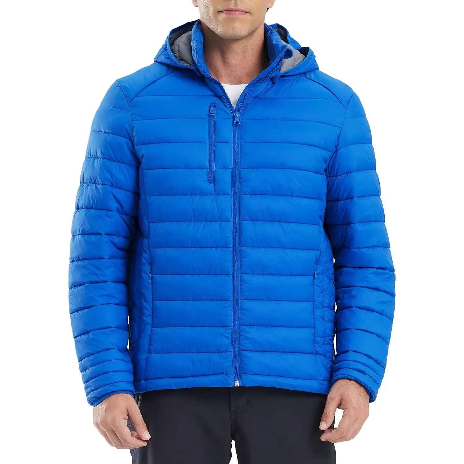 Men's Nylon Insulated Synthetic Down Puffer Jacket - Winter Warm, Quilted, Water-Resistant, Packable, Casual Long-Sleeve Zippered Top for Hiking, Camping