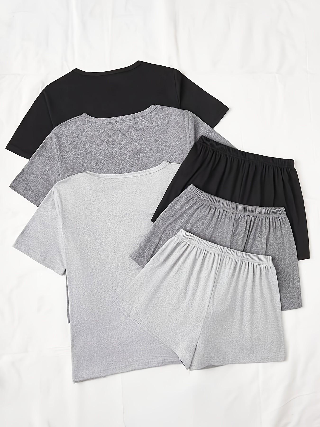 Women's Three-Piece Solid Color Short Sleeve Shorts Sleepwear Pajama Set, Casual Pajama Sets, Comfortable Casual Loungewear, Homewear, Pajamas Loungewear, Perfect for Home Relaxation