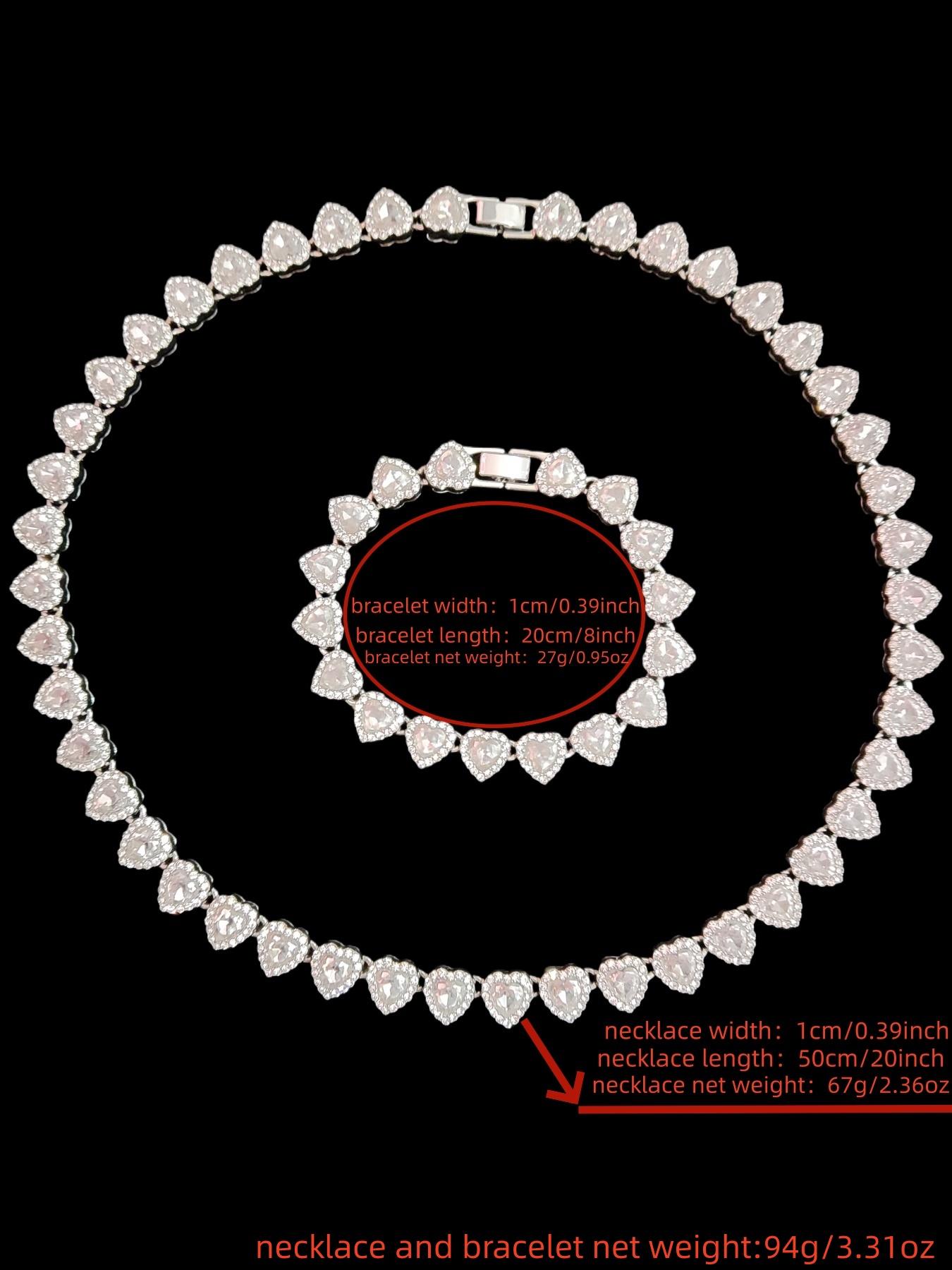 2Pieces/Set 10mm Love Heart Shape Chain Necklace and Bracelet Men or Women Hip Hop Iced Out Bling Bling Chain Necklace and Bracelet Fashionable Jewelry Set Fashion Set Jewelry Valentines Gift