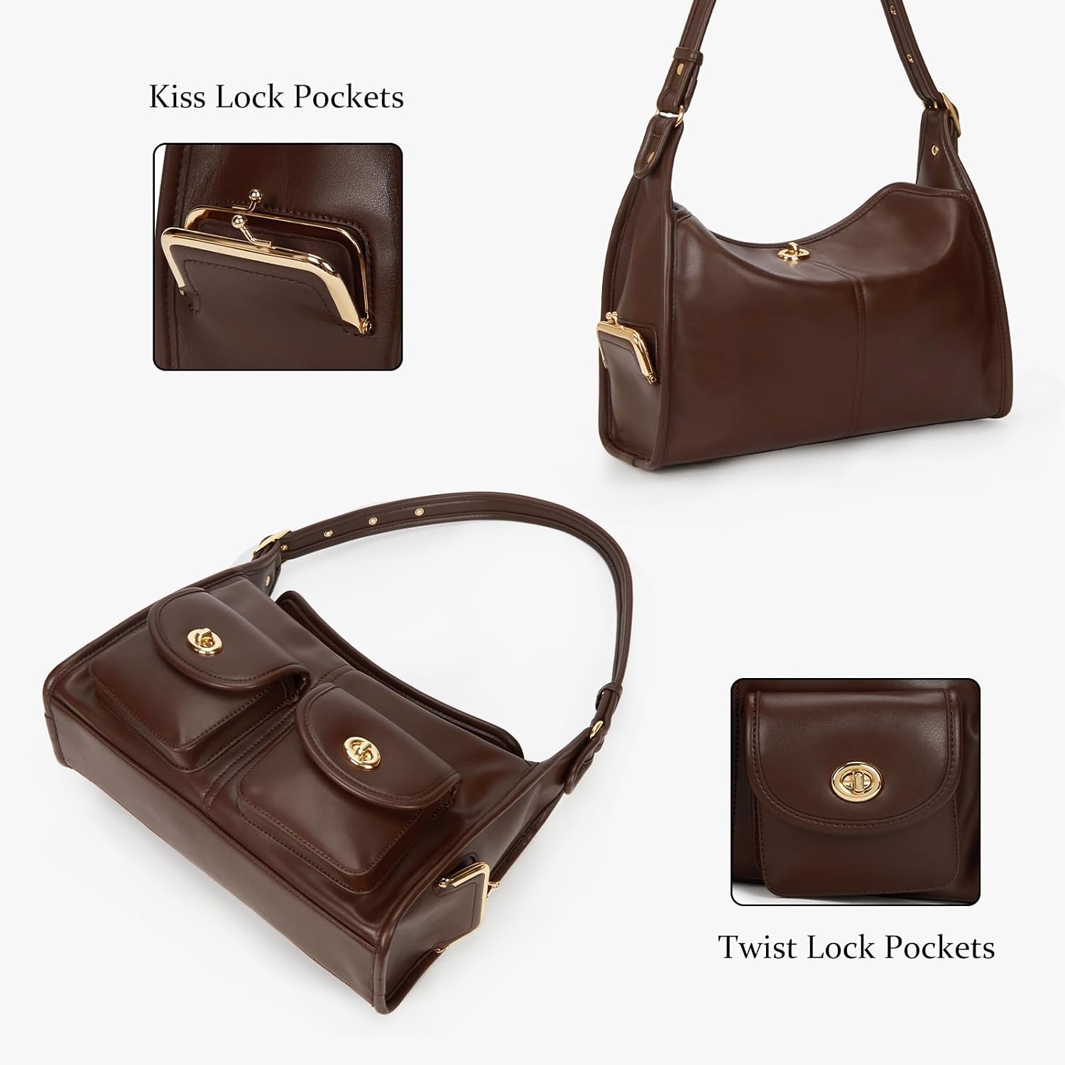 Turn Lock  Bag for Women Multi-Pocket  Hobo Handbags Large  Lock Tote Crossbody Bags for Work
