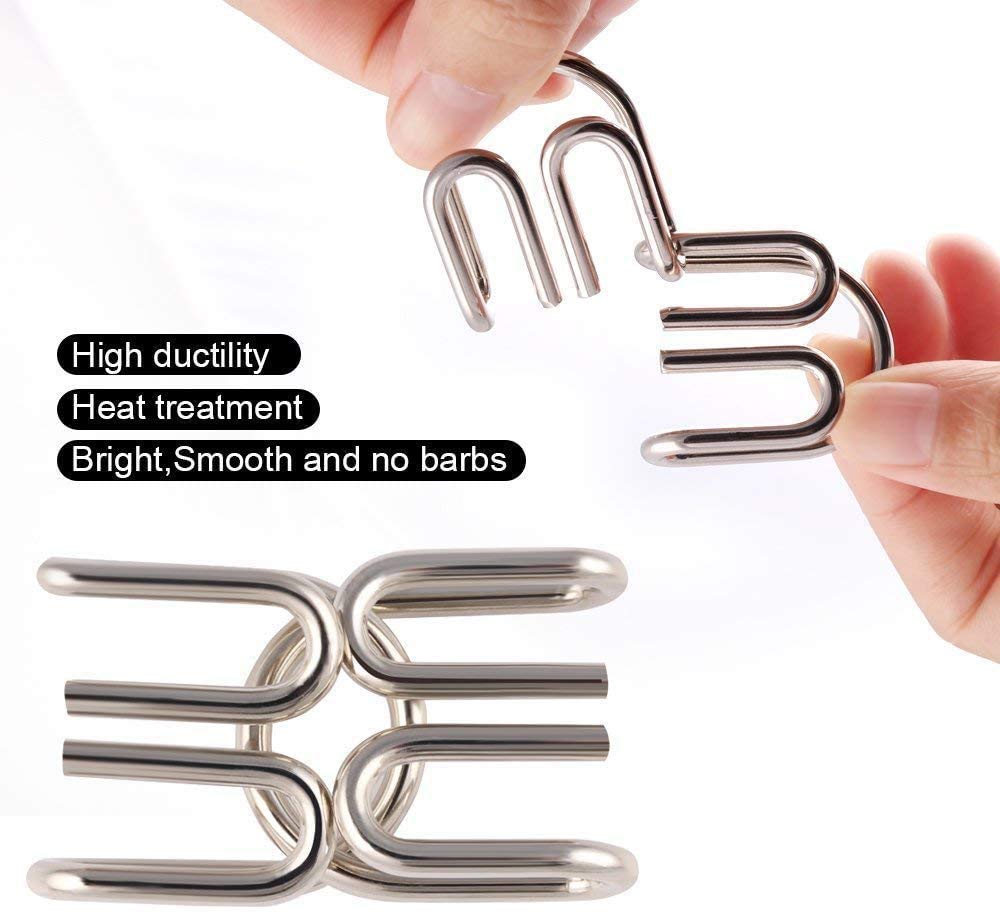 Metal Wire Brain Teaser Montessori Puzzles Ring Toy Set 7.08''×5.9" 24-Piece Logic Game Solution Interlock Educational Stress Relief Portable Durable Gift for Kids Teens Adults