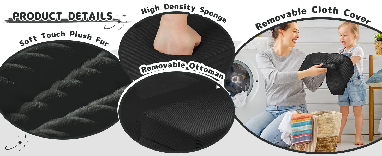 Winzoo Oversized Sleeper Chaise 4 in 1 Cloud Couch With Ottoman Pillows Upholstered Corduroy Lounge Chair Chenille Boneless Sofa Bed No Assembly