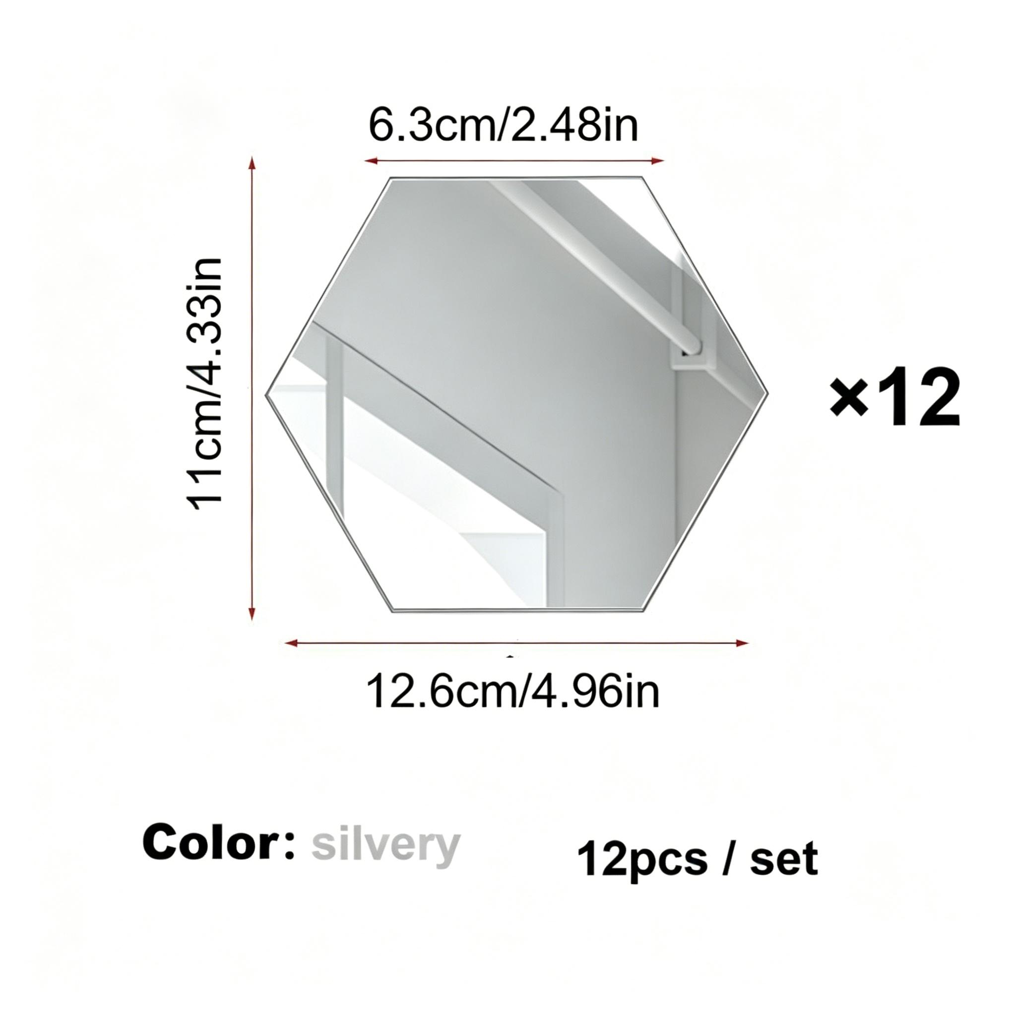 12Pcs Hexagon Acrylic Mirror Wall Stickers, 3D Self-Adhesive DIY Hexagonal Mirror Wall Decals, Modern Minimalist Nordic Style Shatterproof Wall Art Decor for Living Room Bedroom, Make Room Look Bigger, Easy Install