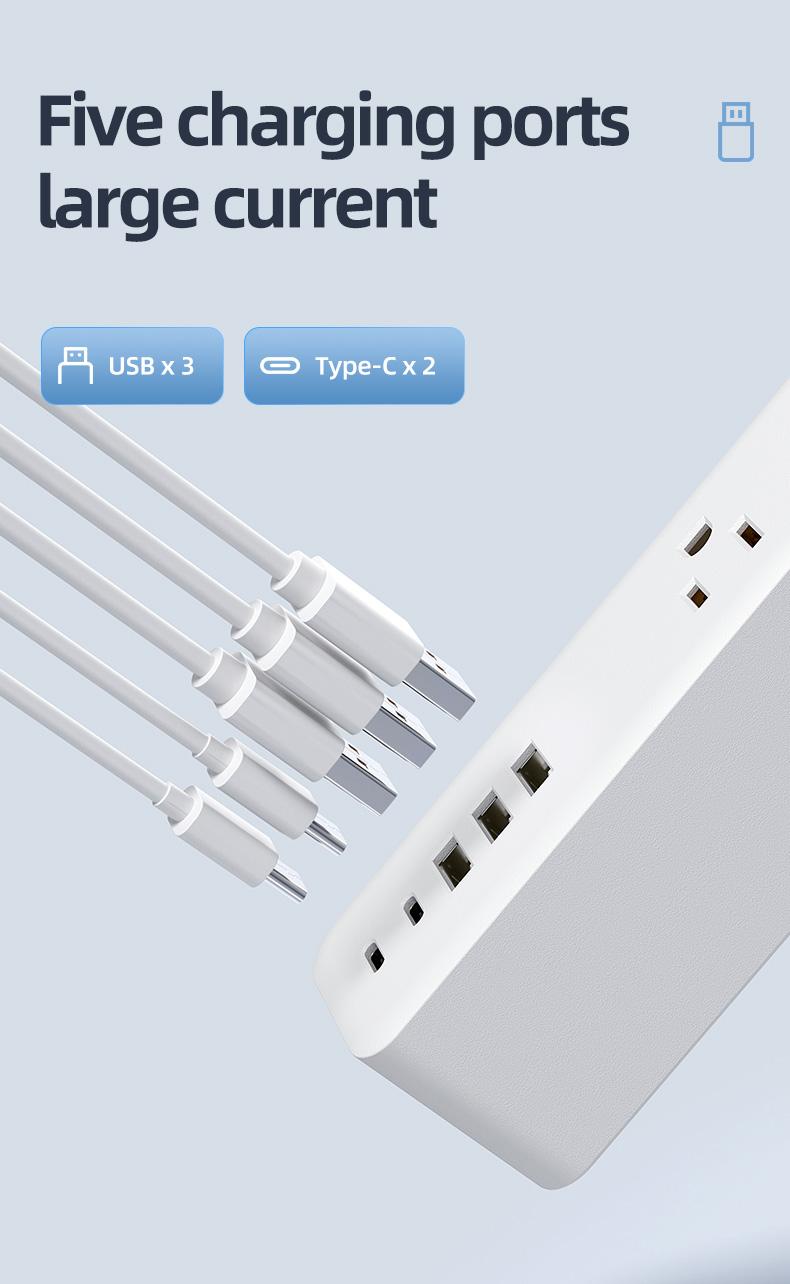 Surge Protector Outlet, 9 Ac Sockets, 3 USB Ports, 2 Type-C, Wall Mountable, Overload Protection, /, Versatile Use