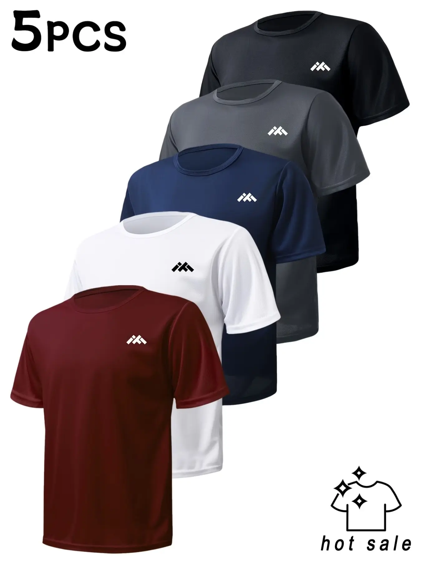 5-Pack Men's Ultra-Thin Quick-Dry Workout Shirts, Breathable Moisture-Wicking T-Shirts, Ideal for Gym, Running, Hiking, Beach, Sports