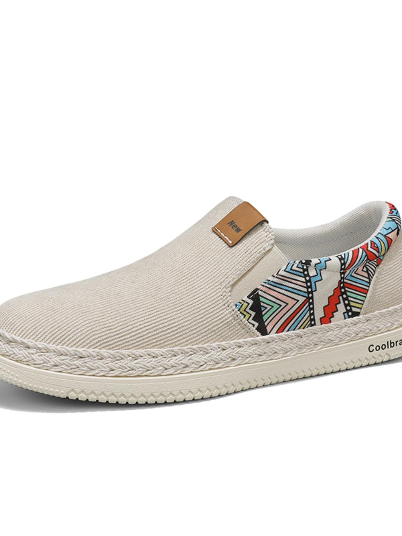 Men's Mint Ethnic Style Slip-On Canvas Shoes, Breathable Comfortable Loafers, Summer Footwear, Sizes 39-44