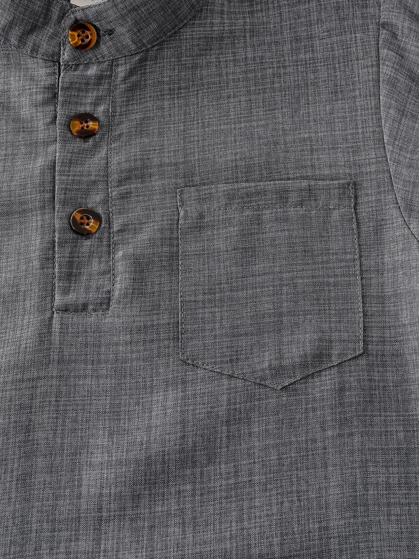 Boys' Summer Fashion Set, Stand Collar Short Sleeve Shirt with Button Half Open Front, Pocket Design, Lightweight Comfortable Shorts, 2-Piece Set