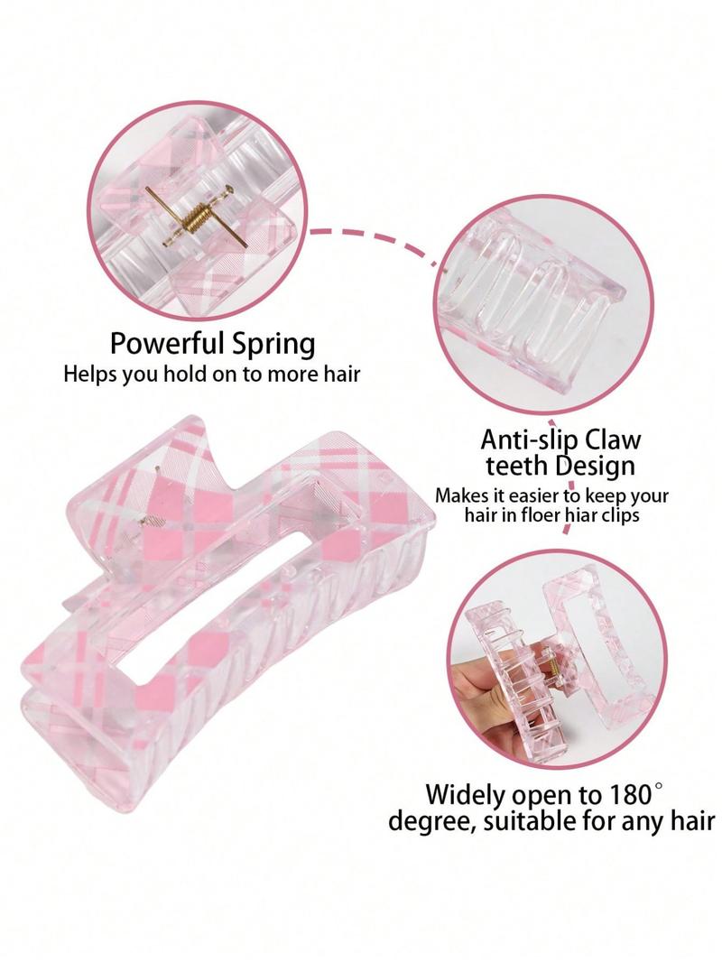 Large Sweet & Chic Pink Rectangular Hair Claw Clip, Strong Grip, Minimalist Daily Women's Hair Accessory, Suitable For Thick/Thin Hair, Elegant & Cute Casual Street Style, Suitable For Spring, Summer, Autumn, Winter, Hair Clips