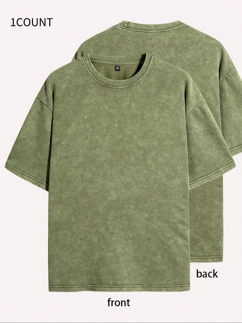 Men's Retro Style Washed Distressed Crew Neck Tee, Regular Fit Casual Comfy Short Sleeve Round Neck T-shirt for Fashion Men's Top, Menswear