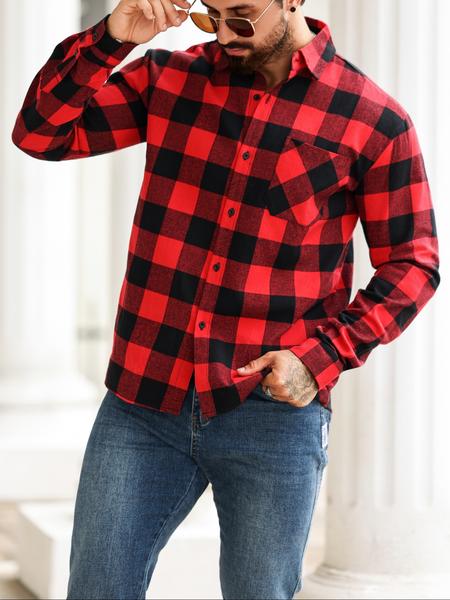 1 PCS Men's Long Sleeve Plaid Shirt, Casual Outdoor Workwear, Ideal Layering for Fall & Winter, Perfect for Men's Daily Wear