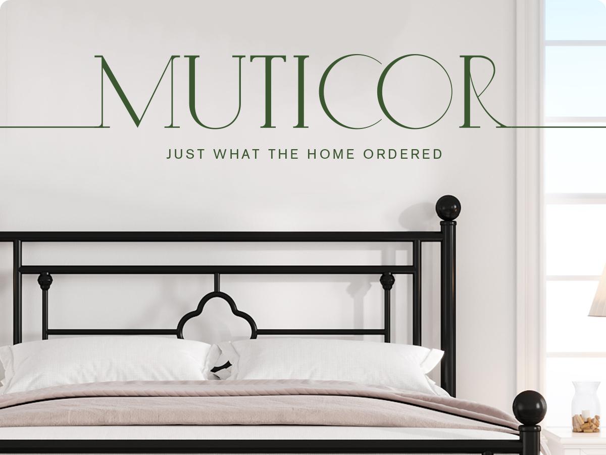 MUTICOR 14in Metal Platform Bed Frame,Vintage Iron-Art Headboard【Frame Only No Mattress】Metal Slats Support Bed Base for Storage,No Box Spring Needed,Full/King/Queen Size Bed Frame#TikTokShopBlackFriday #ChristmasGifts