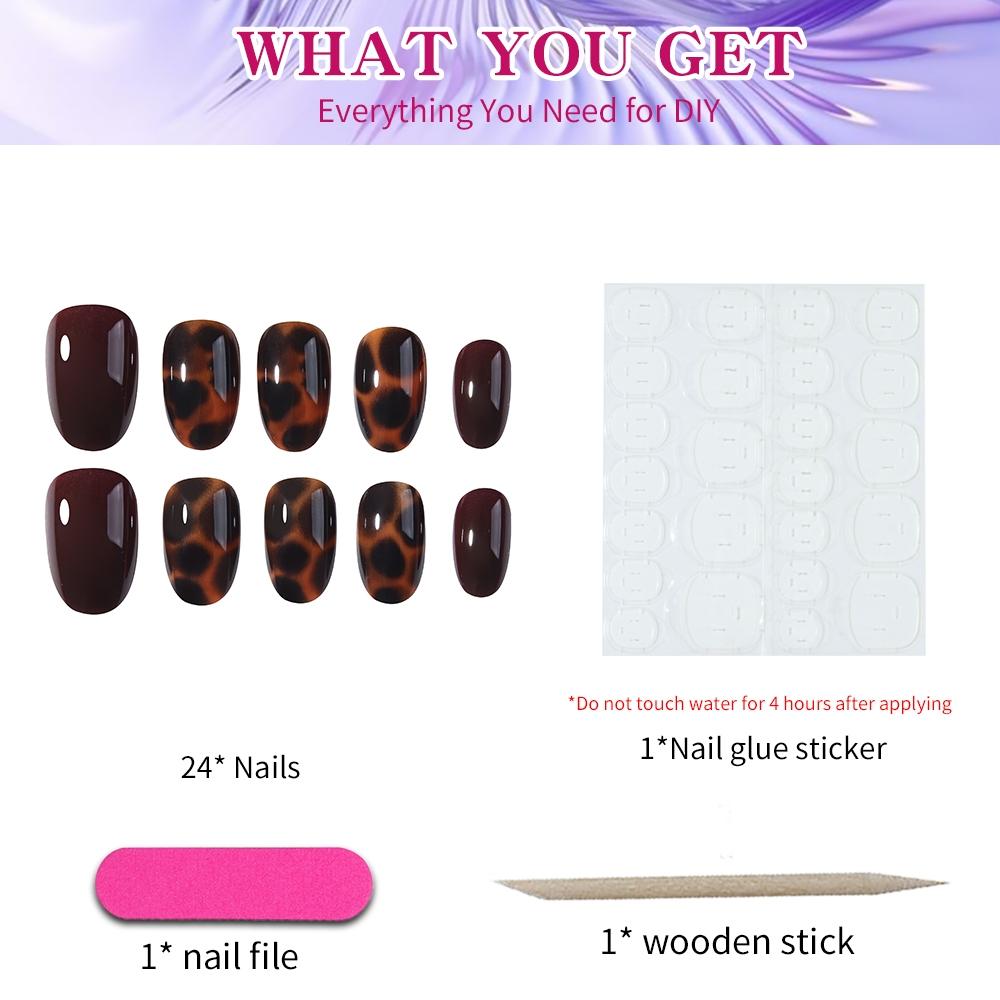24pcs Short Oval Leopard Print Press-On Nails Set, Nail Kit, Unique Design, Includes Jelly Glue and Nail File, Easy to Wear, Perfect for Parties, Dancing, Daily Use