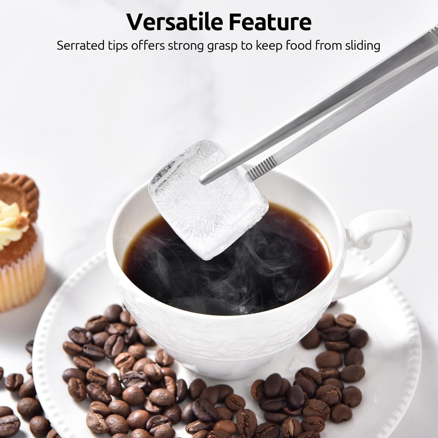 4-Pcs Stainless Steel Food Tongs Heat Resistant for BBQ Grill Cooking Baking Serving Frying Plating Sturdy Kitchen Gadget for Renters Home Cooks Young Families