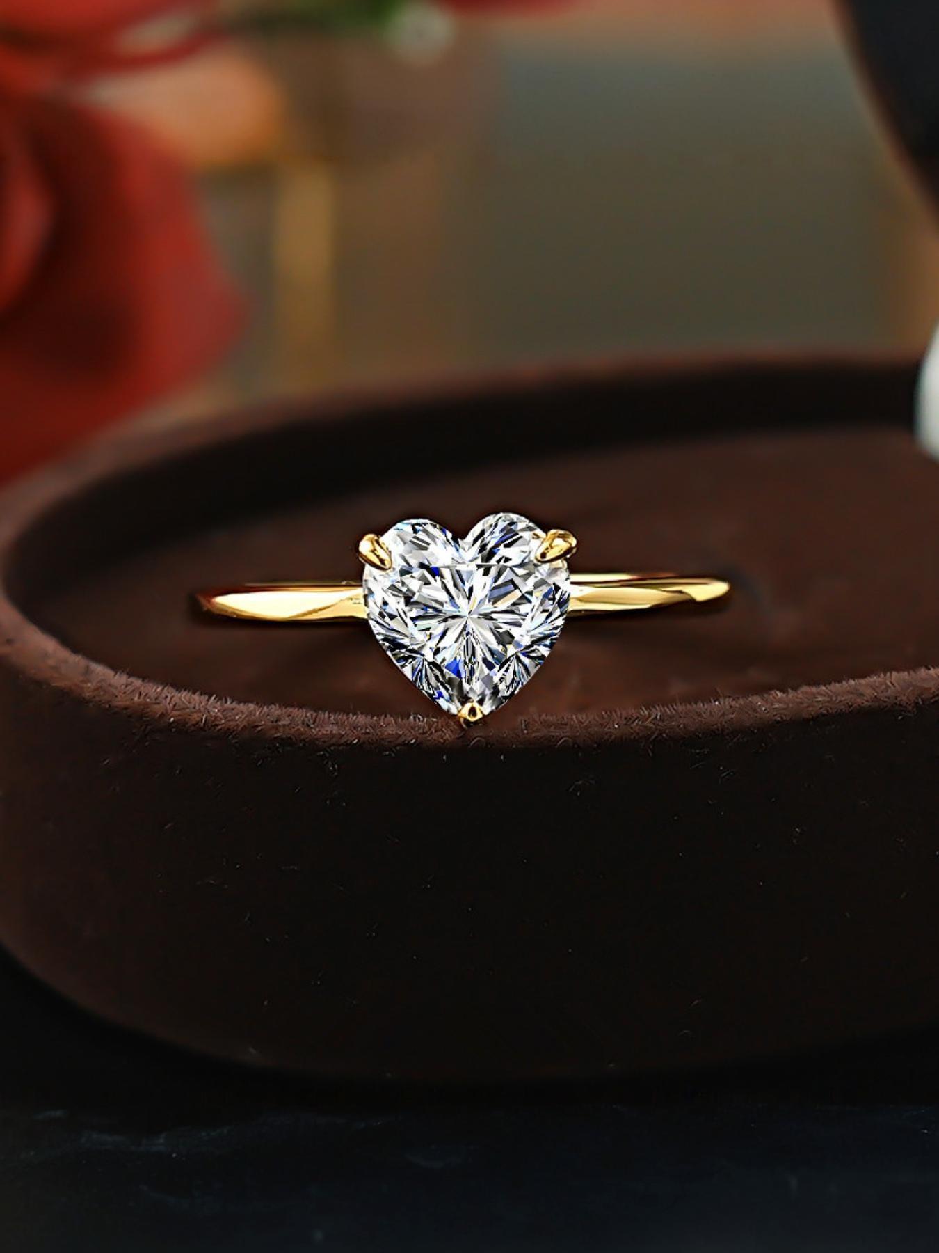 Moissanite Engagement Ring, Heart-Shaped Diamond Wedding Band, D Color, Perfect Gift for Girlfriend, Seven Happiness Day Present