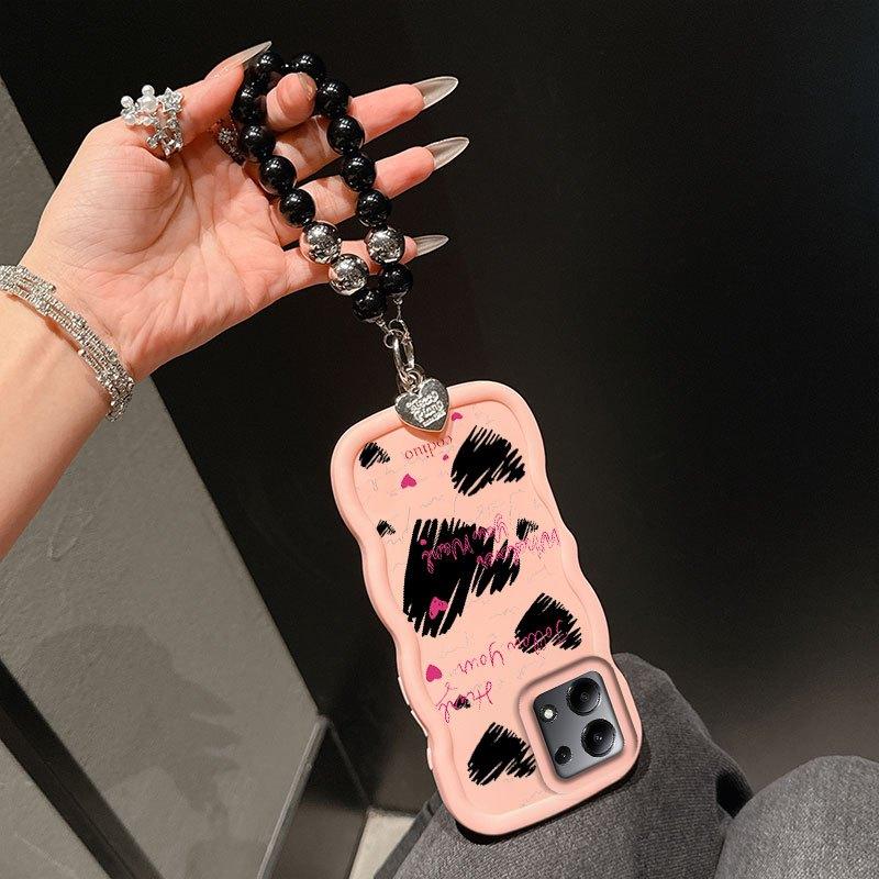 1 Piece Pink words and lines love Protection Suitable For Poco M6 Pro 4G M6 Pro 4G Flexible Phone Case Cover Featuring Slim And Lanyard For Daily Use