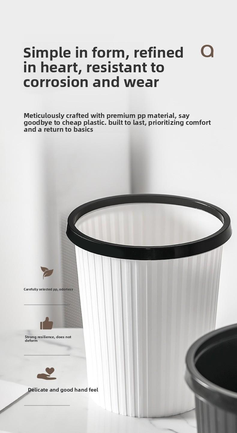 Large household open-top paper basket with press ring, suitable for kitchen, bathroom, and living room, striped, creative, minimalist style trash can